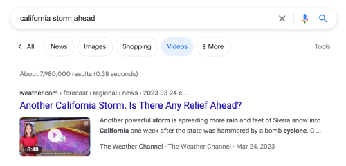 Google検索で動画として表示されるWeather.com